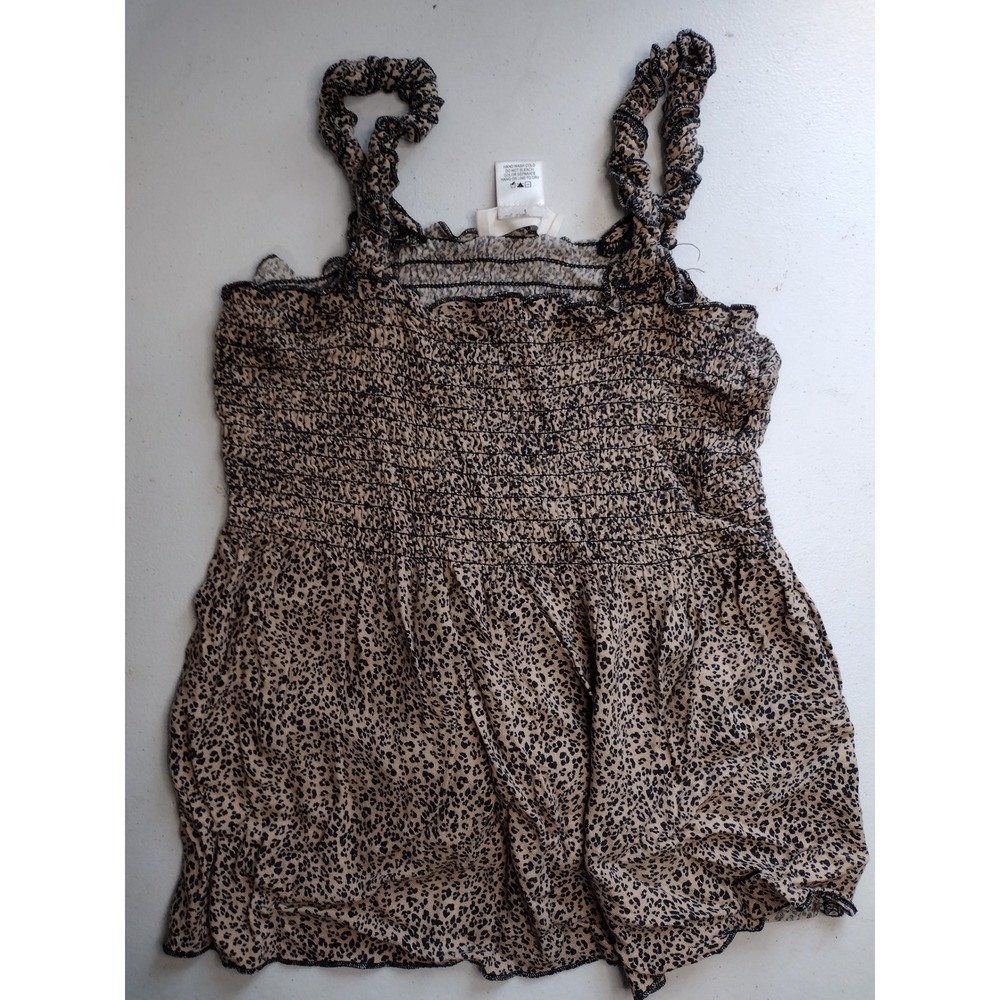 Urban Romantics Womens Cheetah Print Smocked Babydoll Top Tan Black Small